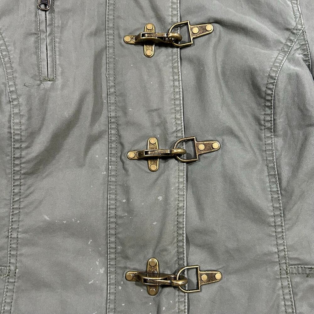 Vintage Y2K Old Navy Faux Fur Hood Jacket Womens Medium Metal Clasps Military - Picture 4 of 6